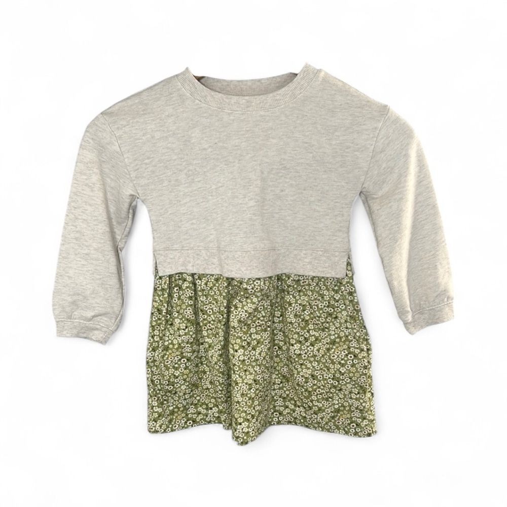 Carter's Heather & Green Casual Dress with Peplum Style Long Sleeves Girls 4T